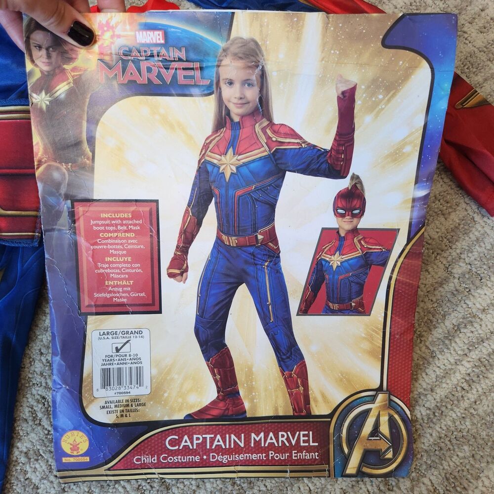 Marvel youth Captin Marvel costume pretend play jumpsuit size L 12-14 - Picture 2 of 11